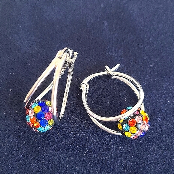 STERLING SILVER Rainbow Disco Ball Earrings w/Swarovski Crystals - Picture 5 of 7